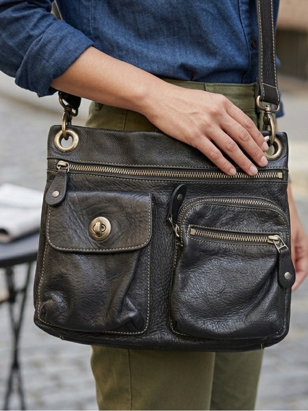 Roots Tribal Leather Crossbody Bag